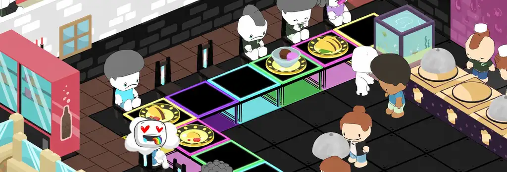 Food Friends restaurant lit up in neon