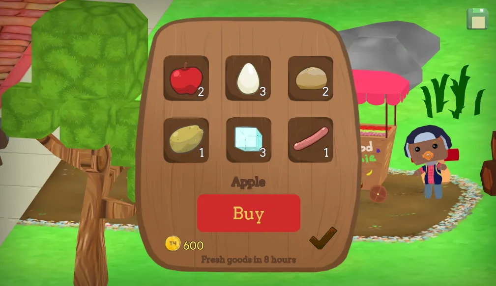 The market shop modal menu used to buy ingredients